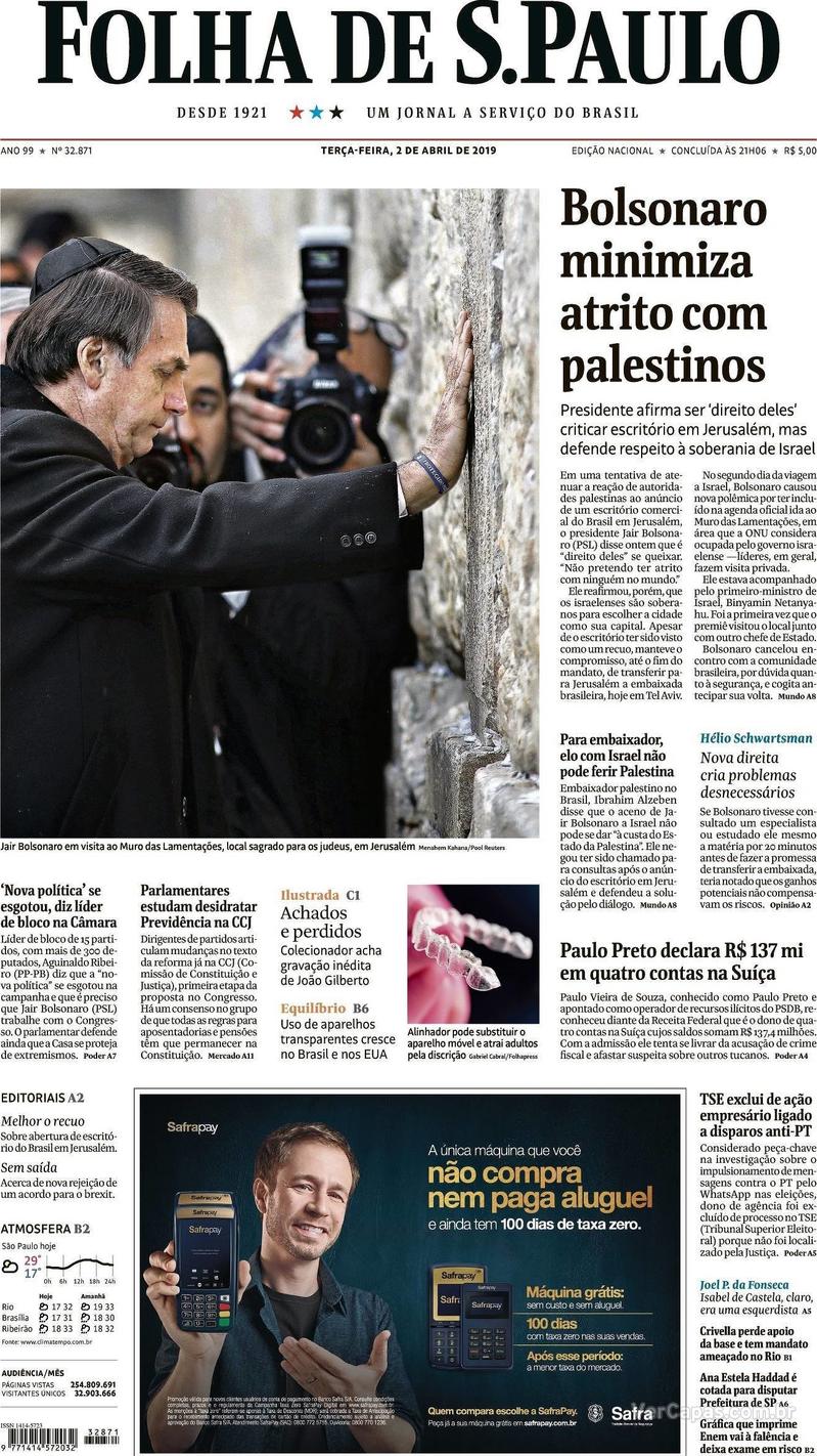 Capa Folha de S.Paulo 2019-04-02