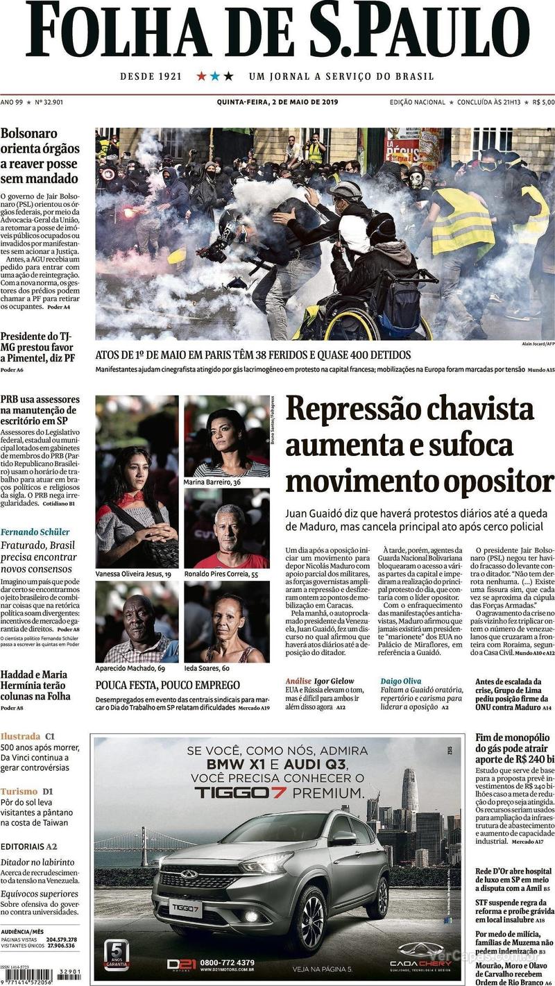 Capa Folha de S.Paulo 2019-05-02