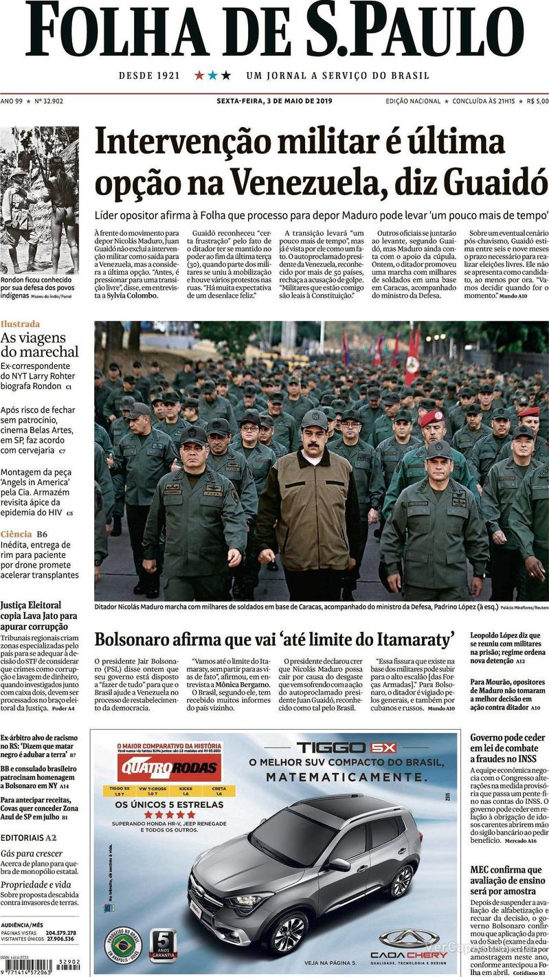 Capa Folha de S.Paulo 2019-05-03