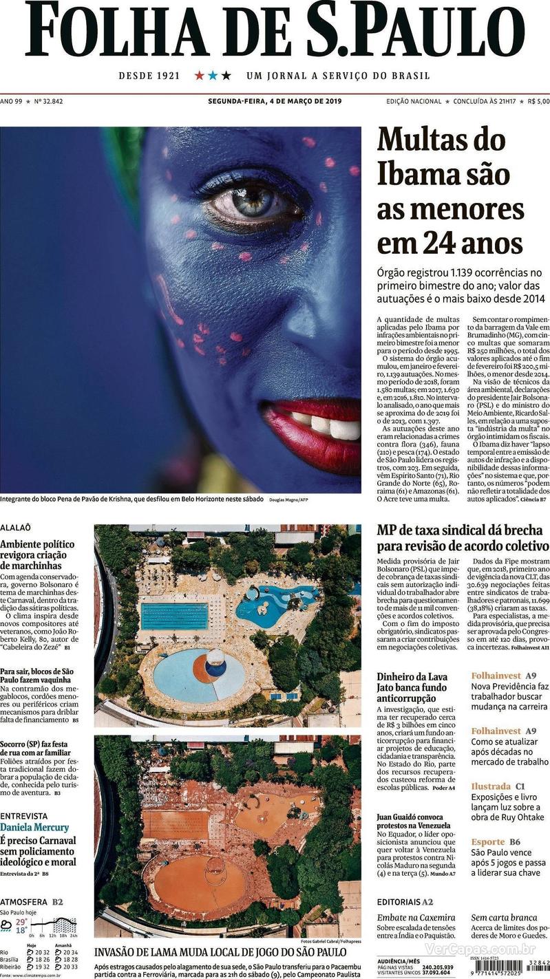 Capa Folha de S.Paulo 2019-03-04