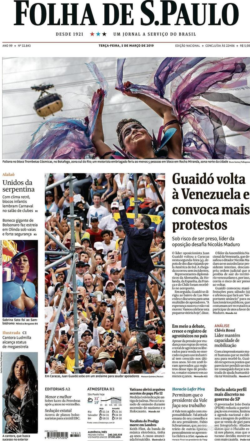 Capa Folha de S.Paulo 2019-03-05