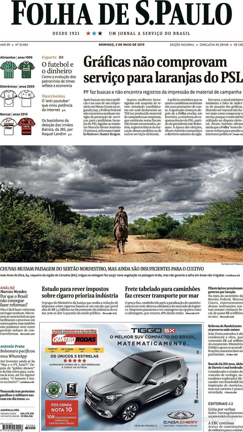 Capa Folha de S.Paulo 2019-05-05