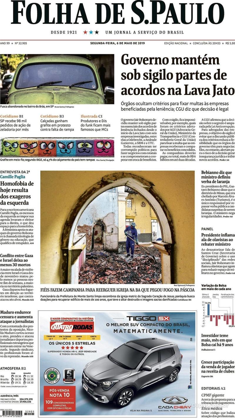 Capa Folha de S.Paulo 2019-05-06