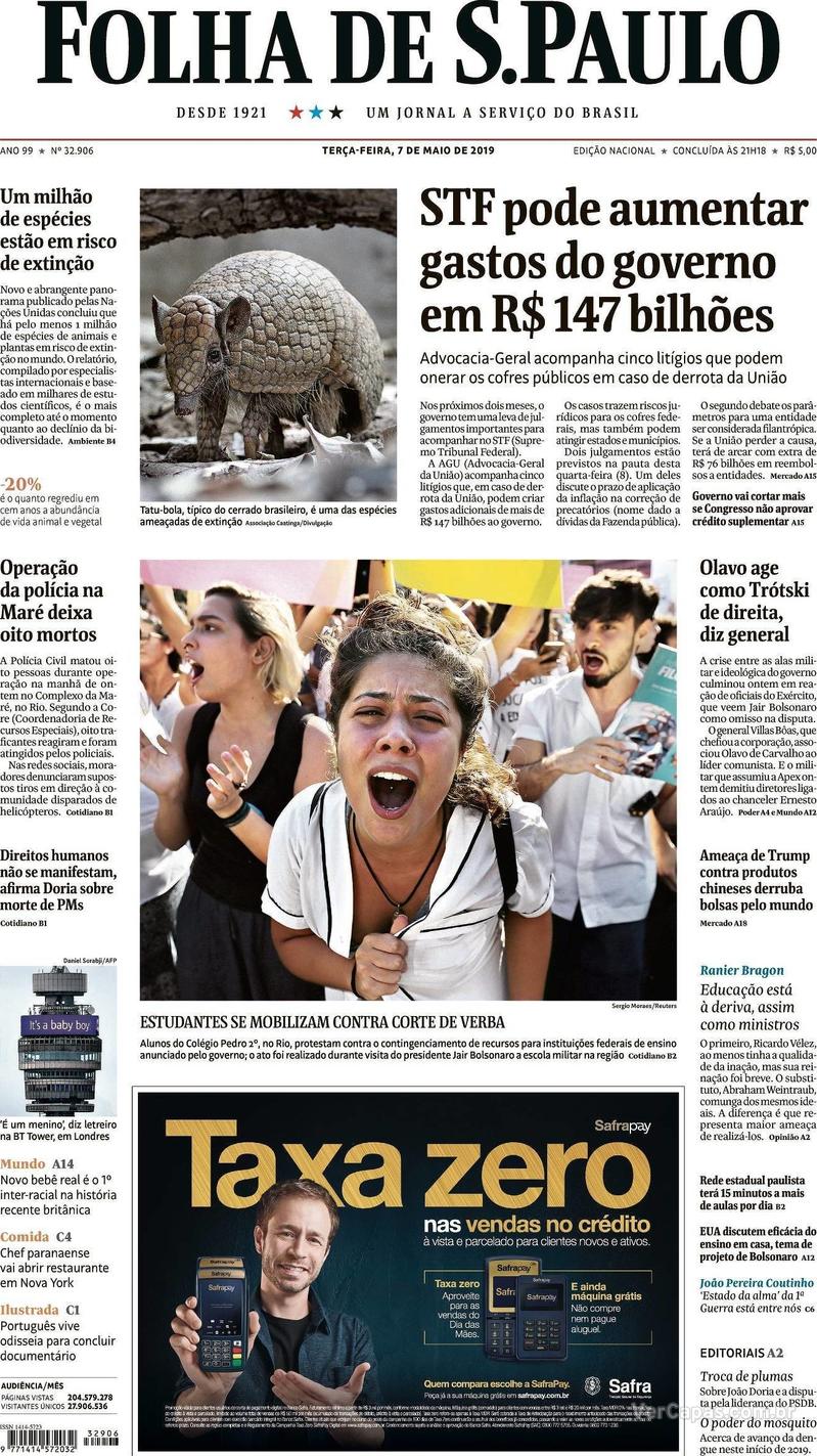 Capa Folha de S.Paulo 2019-05-07