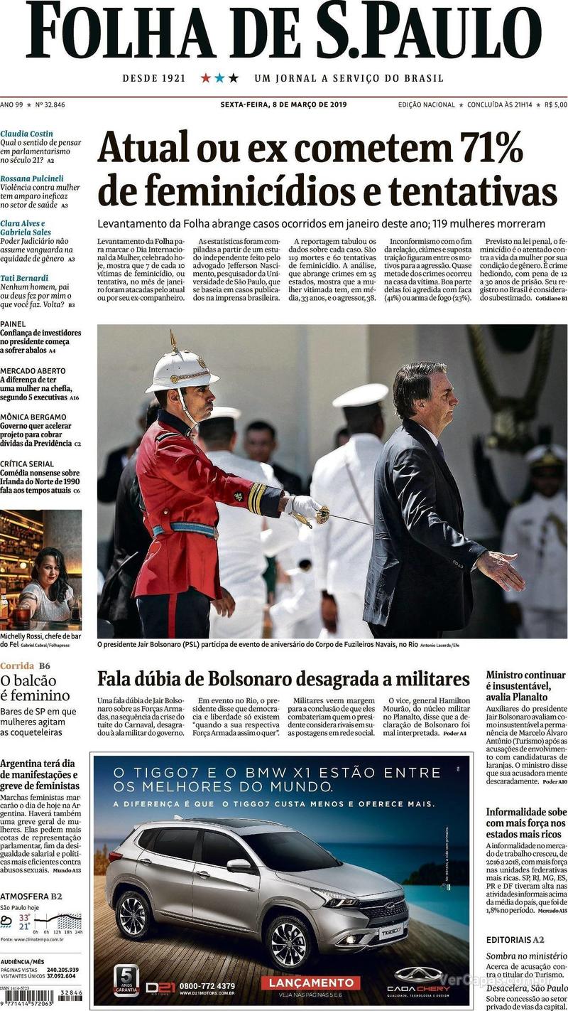 Capa Folha de S.Paulo 2019-03-08