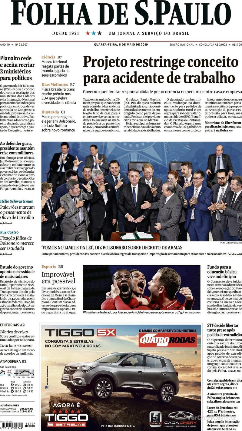 Capa Folha de S.Paulo 2019-05-08