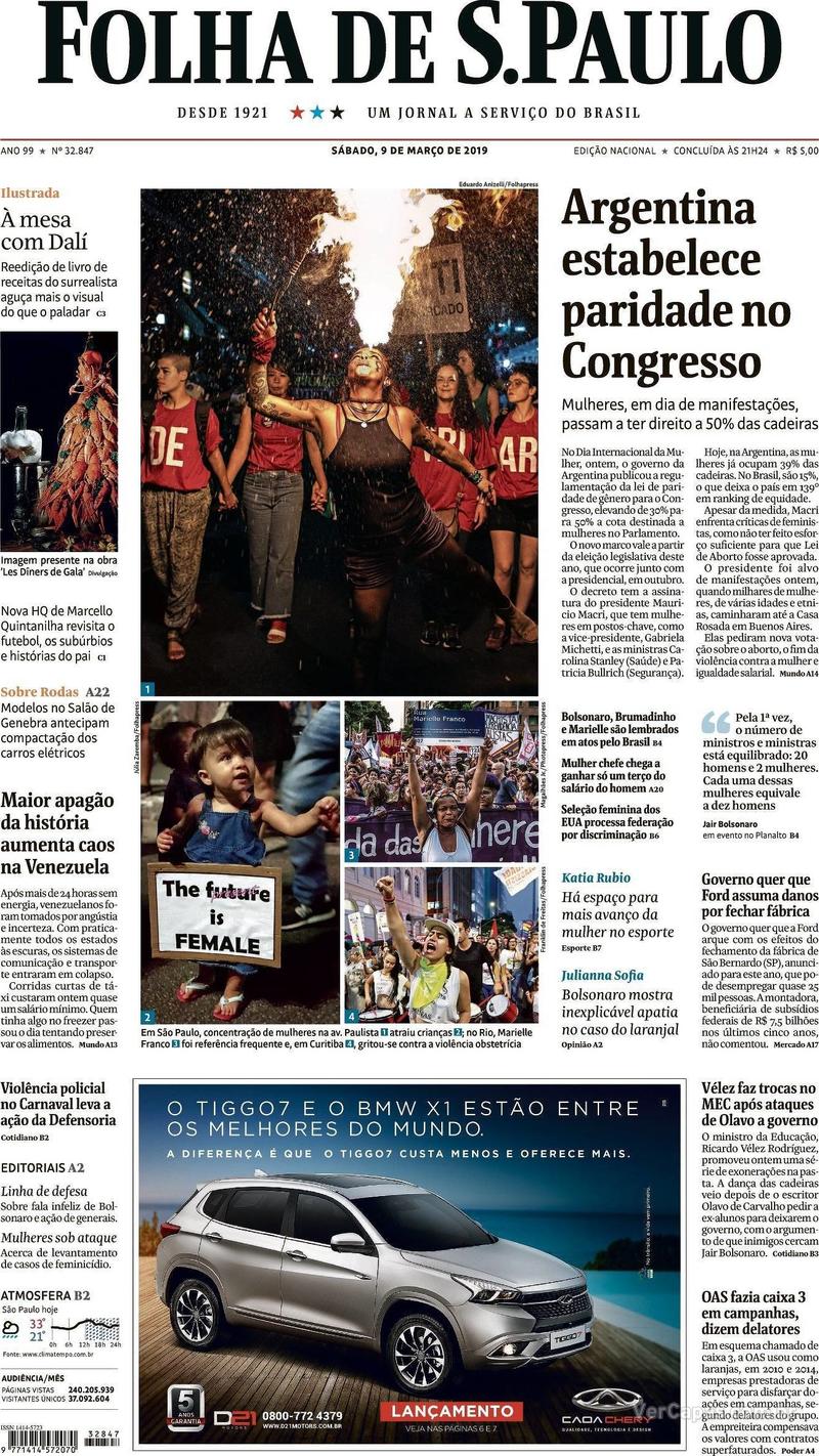 Capa Folha de S.Paulo 2019-03-09
