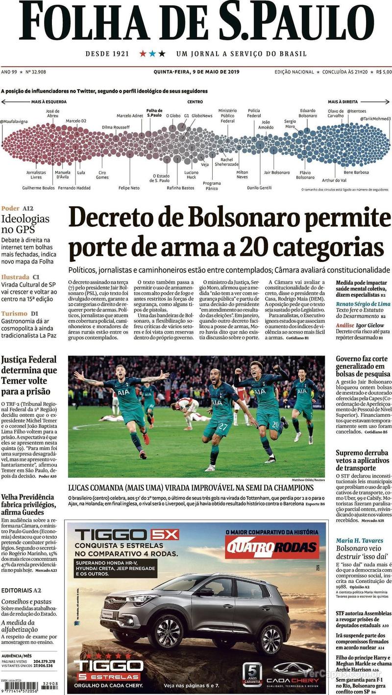 Capa Folha de S.Paulo 2019-05-09