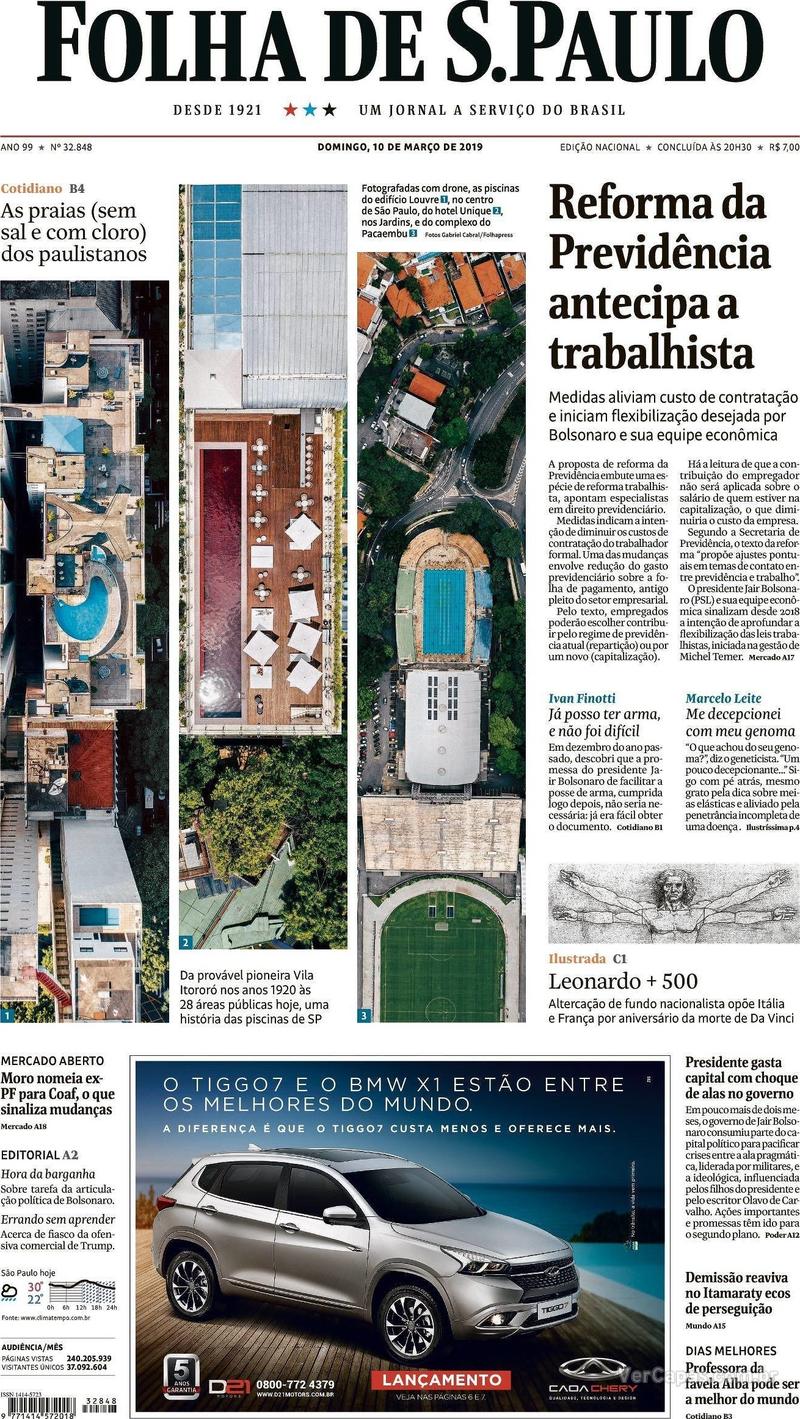 Capa Folha de S.Paulo 2019-03-10