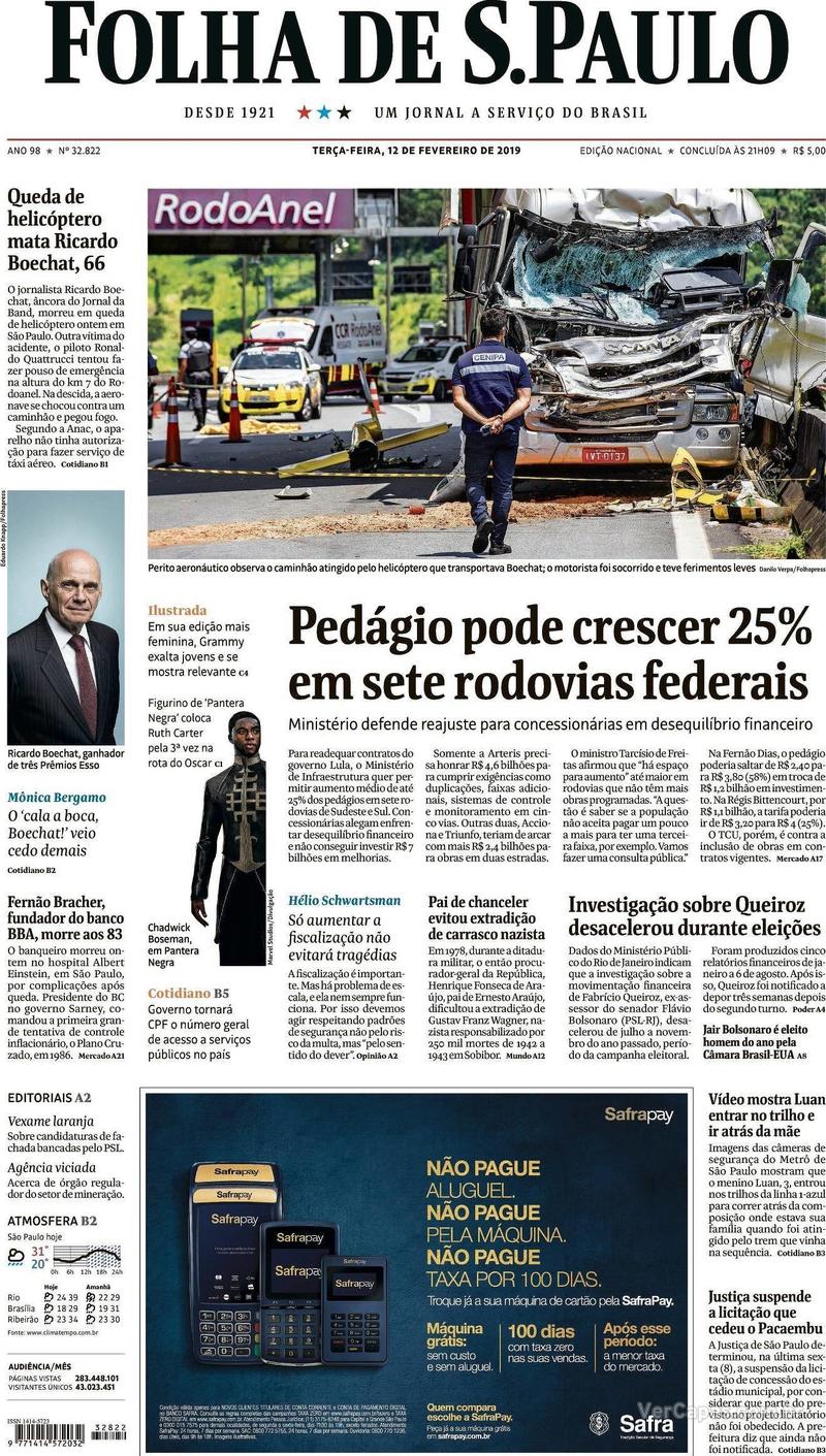 Capa Folha de S.Paulo 2019-02-12