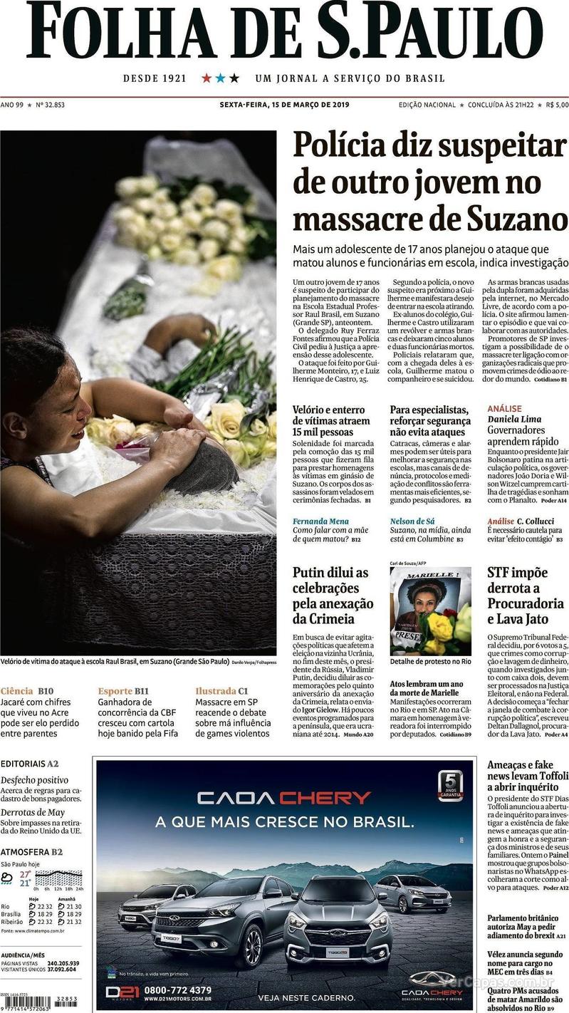 Capa Folha de S.Paulo 2019-03-15