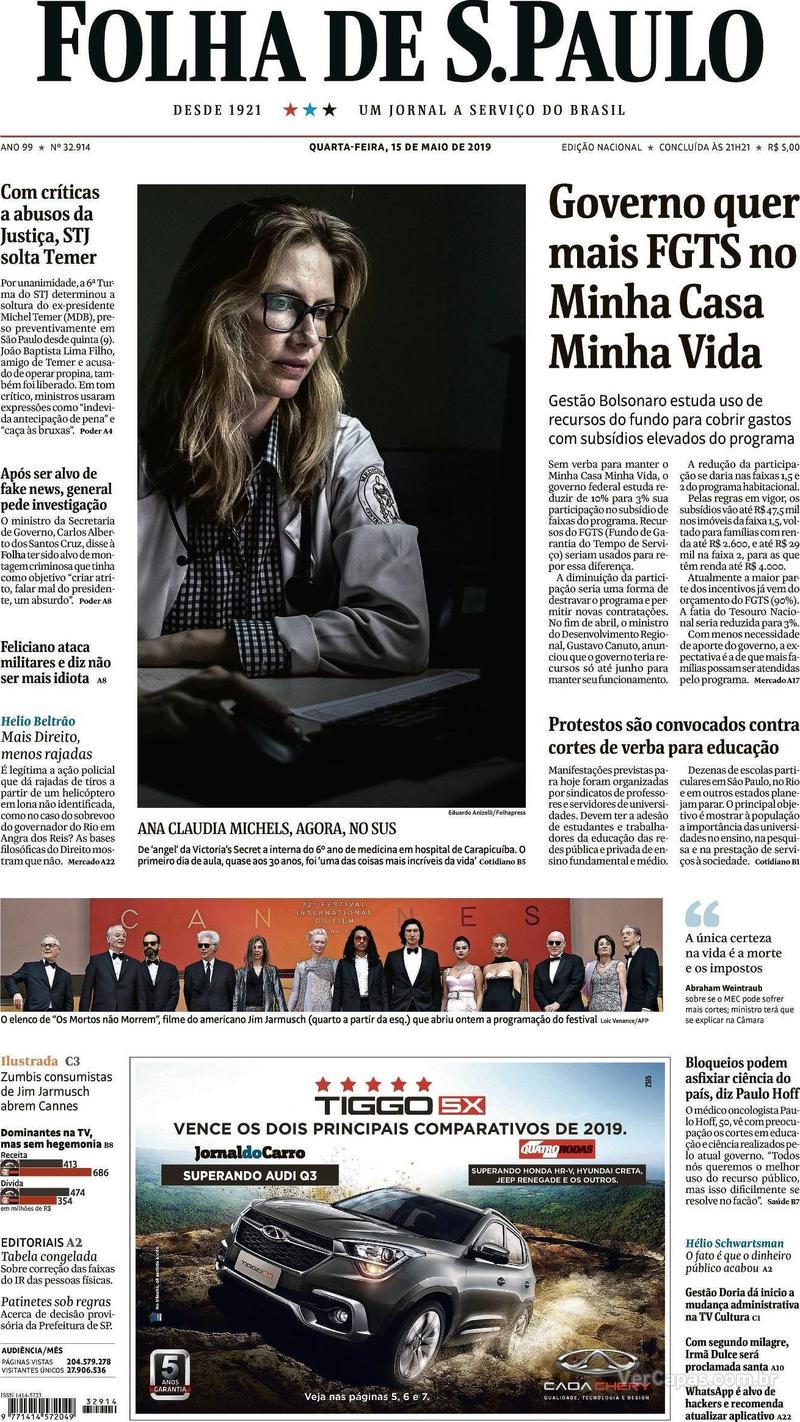 Capa Folha de S.Paulo 2019-05-15
