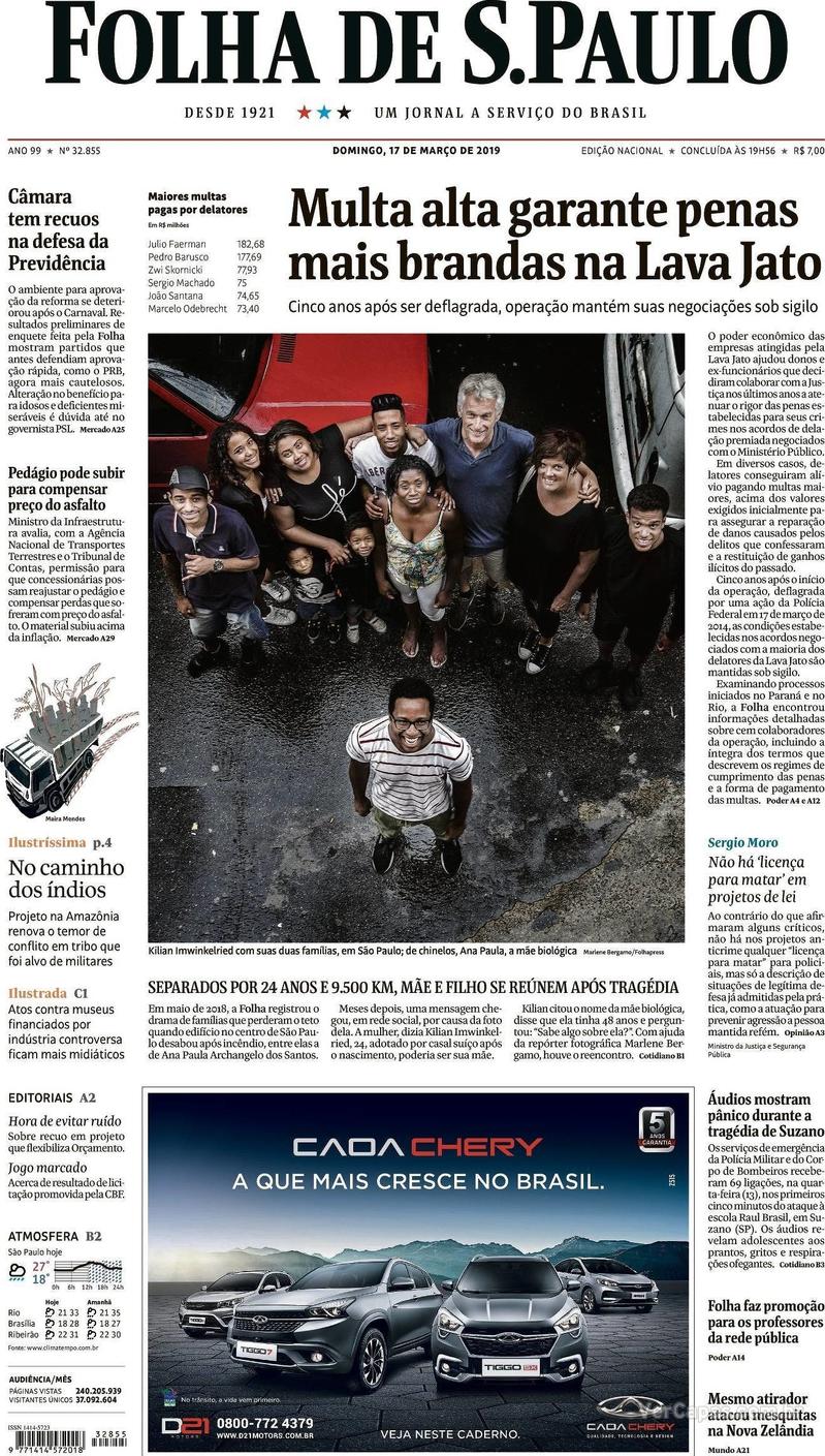 Capa Folha de S.Paulo 2019-03-17