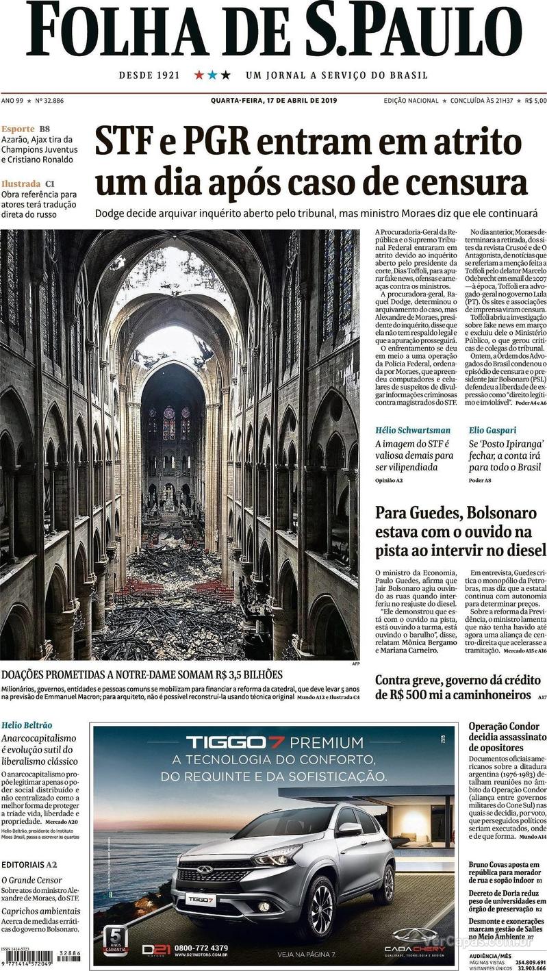 Capa Folha de S.Paulo 2019-04-17