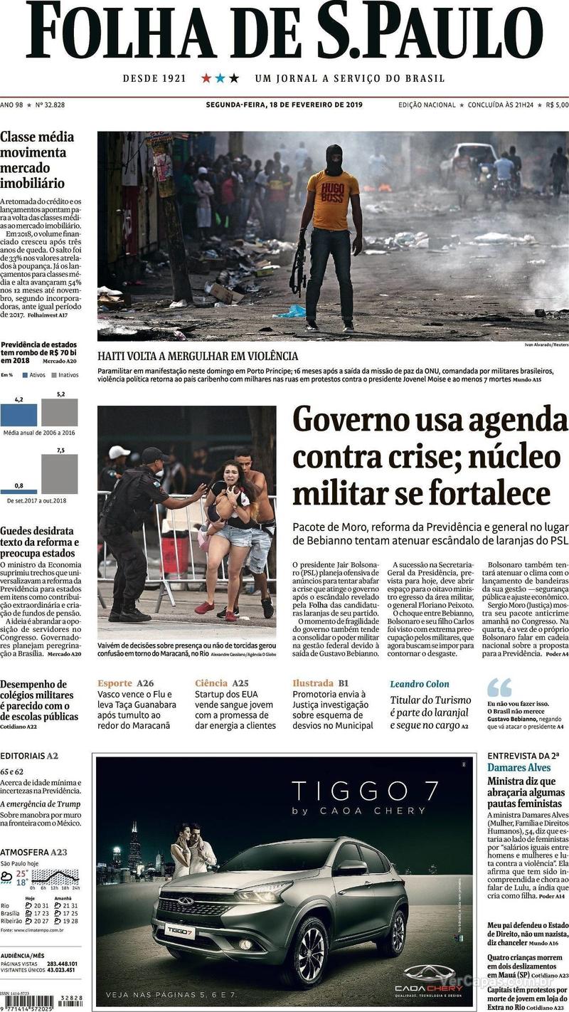 Capa Folha de S.Paulo 2019-02-18