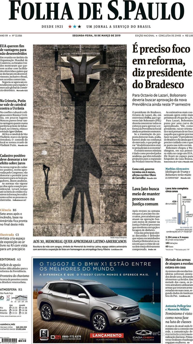 Capa Folha de S.Paulo 2019-03-18