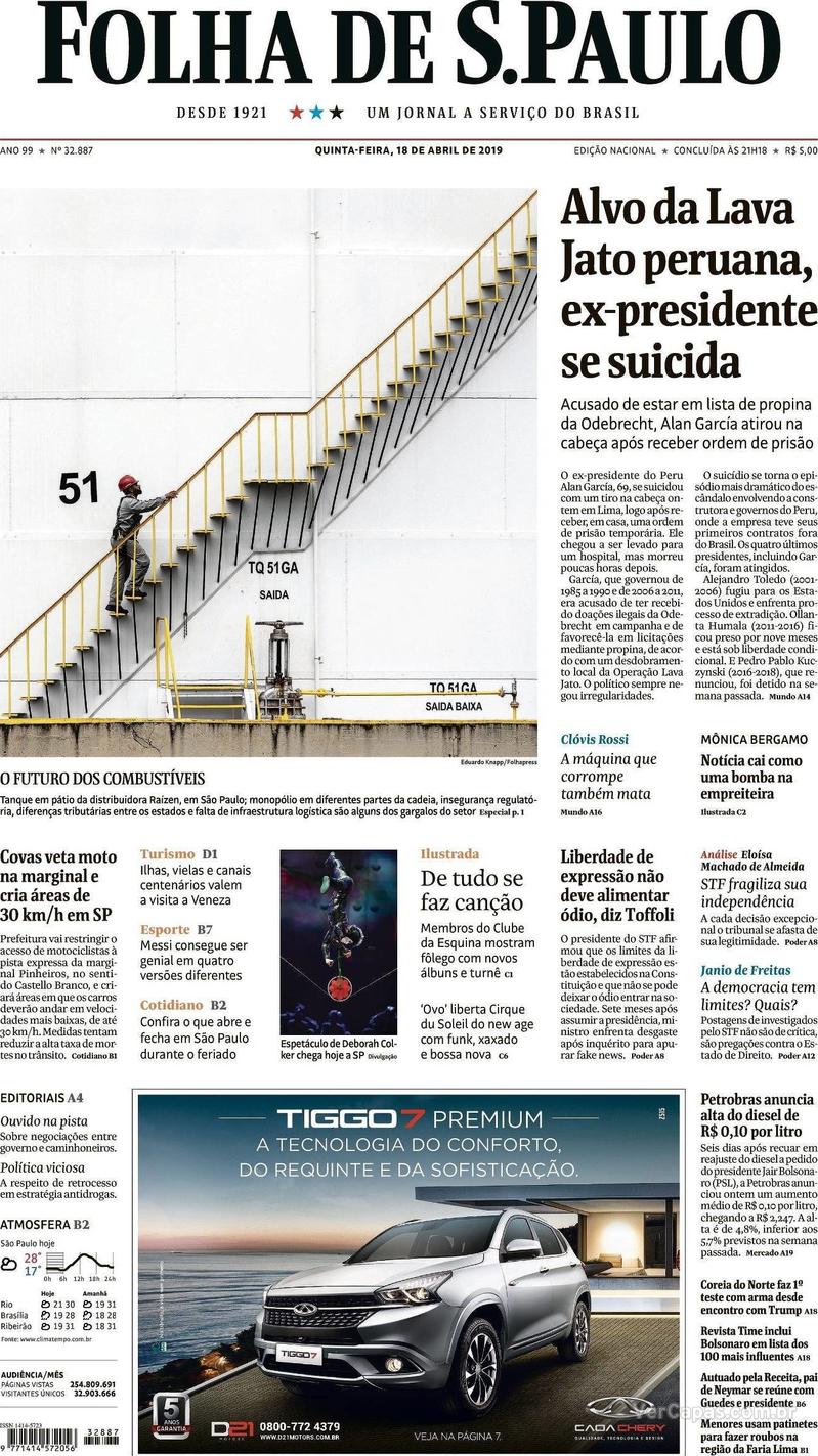 Capa Folha de S.Paulo 2019-04-18