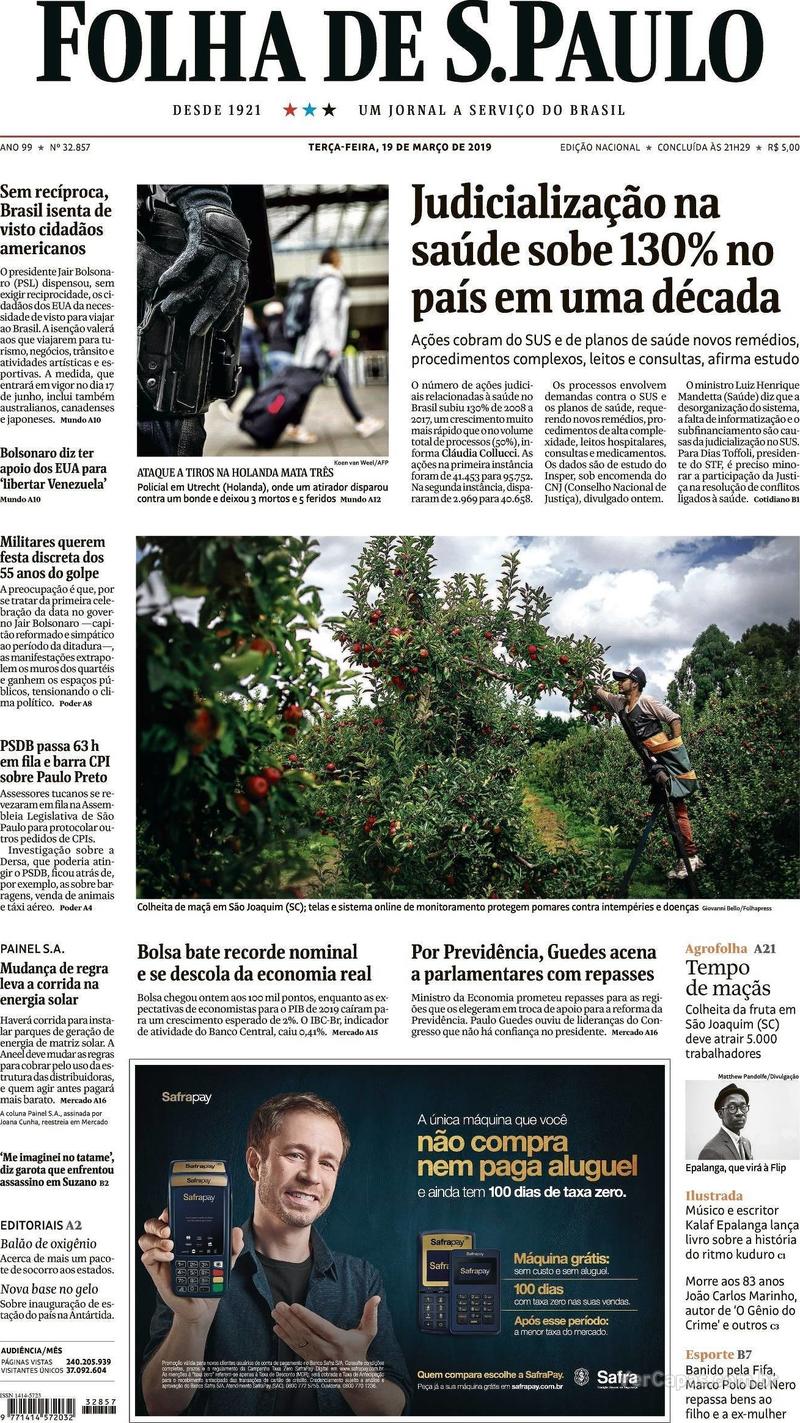 Capa Folha de S.Paulo 2019-03-19