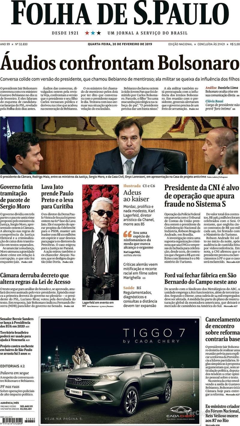 Capa Folha de S.Paulo 2019-02-20
