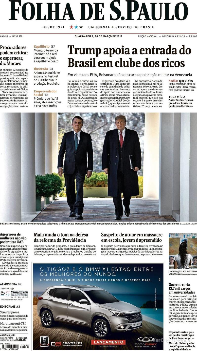 Capa Folha de S.Paulo 2019-03-20