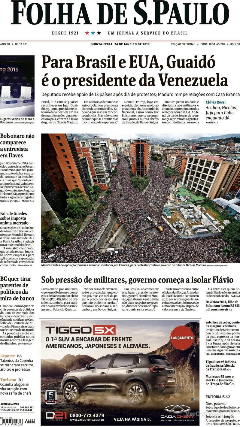 Capa Folha de S.Paulo 2019-01-24
