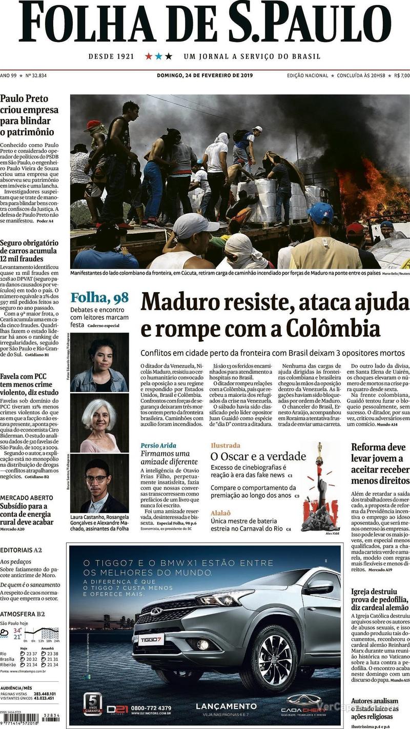 Capa Folha de S.Paulo 2019-02-24