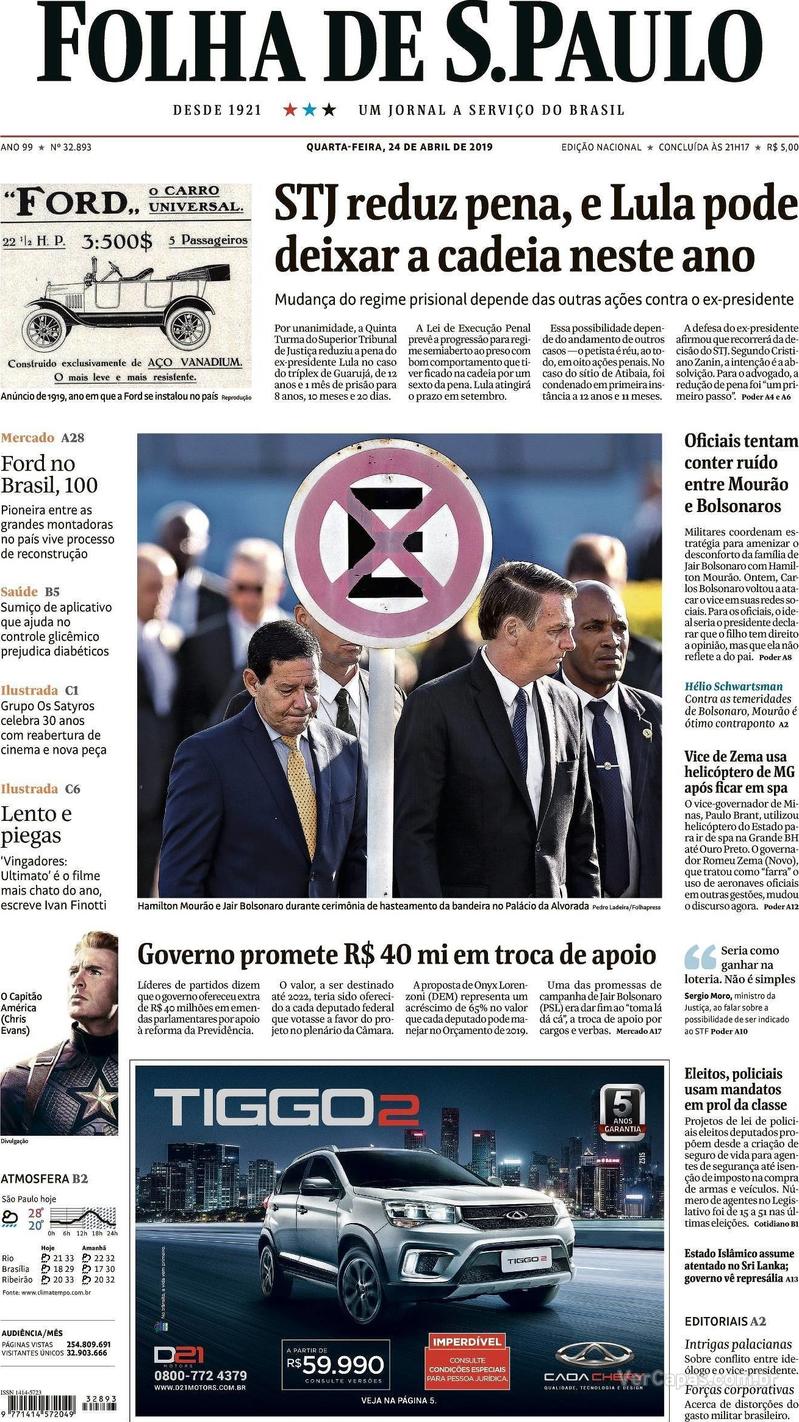 Capa Folha de S.Paulo 2019-04-24