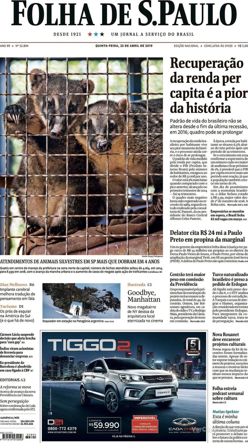 Capa Folha de S.Paulo 2019-04-25