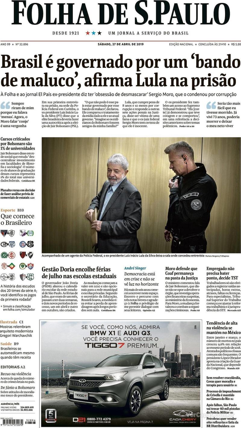 Capa Folha de S.Paulo 2019-04-27