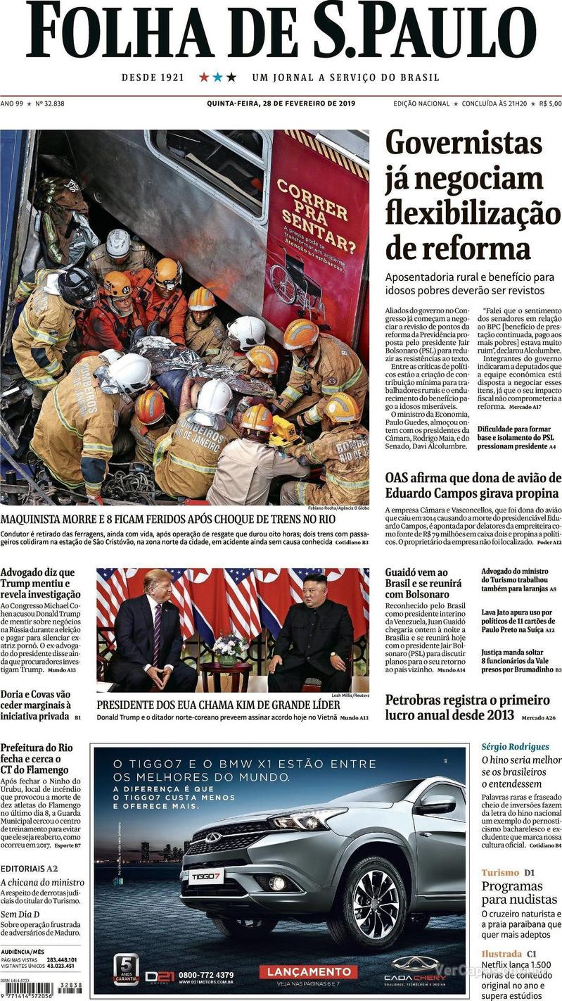 Capa Folha de S.Paulo 2019-02-28