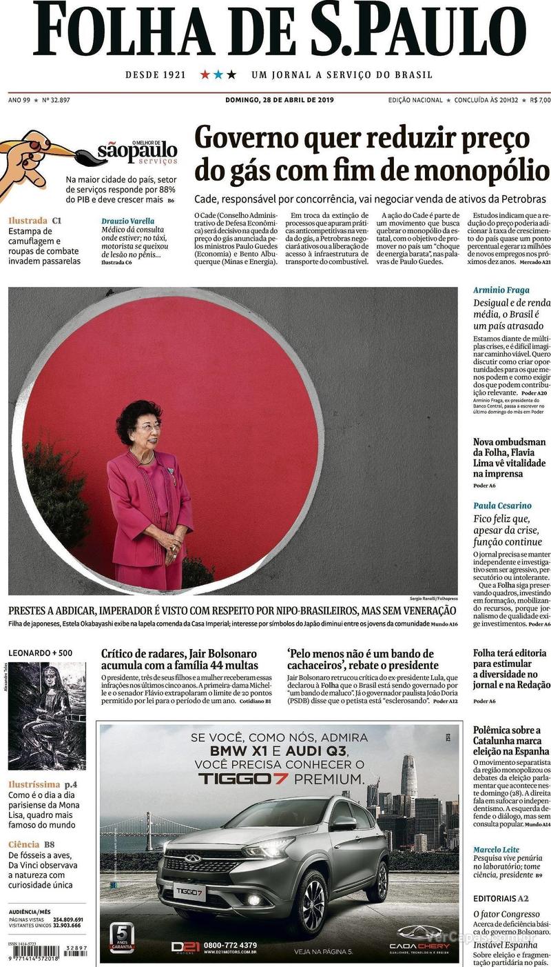 Capa Folha de S.Paulo 2019-04-28