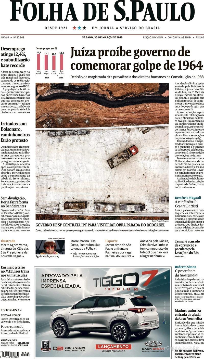 Capa Folha de S.Paulo 2019-03-30