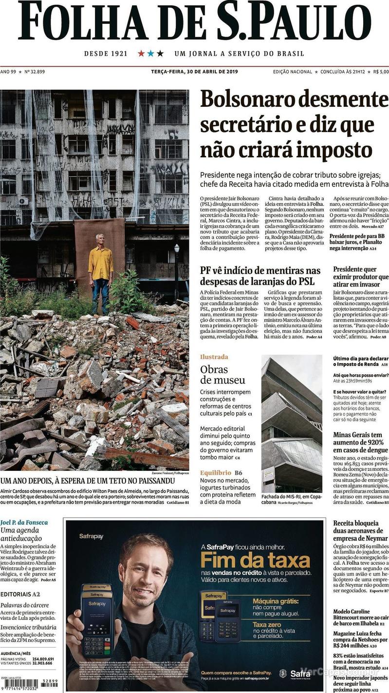 Capa Folha de S.Paulo 2019-04-30