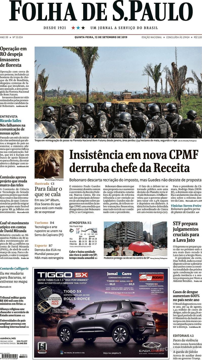 Capa jornal Folha de S.Paulo