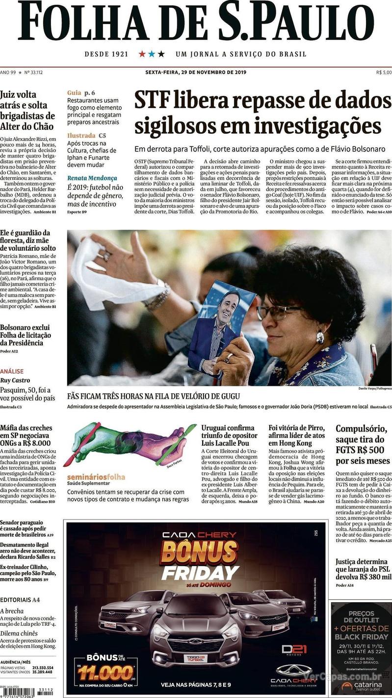 Capa jornal Folha de S.Paulo