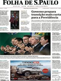 Capa do jornal Folha de S.Paulo 08/01/2019
