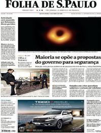 Capa do jornal Folha de S.Paulo 11/04/2019