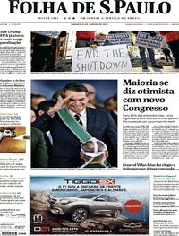 Capa do jornal Folha de S.Paulo 12/01/2019