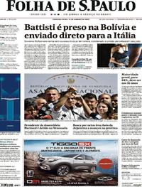 Capa do jornal Folha de S.Paulo 14/01/2019