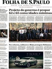 Capa do jornal Folha de S.Paulo 15/02/2019