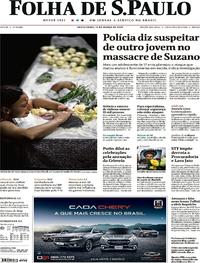 Capa do jornal Folha de S.Paulo 15/03/2019