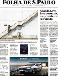 Capa do jornal Folha de S.Paulo 18/04/2019