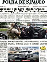 Capa do jornal Folha de S.Paulo 22/03/2019