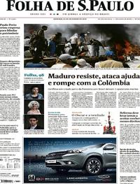 Capa do jornal Folha de S.Paulo 24/02/2019