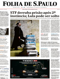 Capa do jornal Folha de S.Paulo 08/11/2019