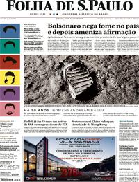 Capa do jornal Folha de S.Paulo 20/07/2019