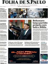Capa do jornal Folha de S.Paulo 22/11/2019