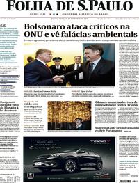 Capa do jornal Folha de S.Paulo 25/09/2019