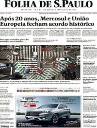 Capa do jornal Folha de S.Paulo 29/06/2019