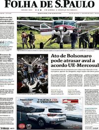 Capa do jornal Folha de S.Paulo 31/07/2019